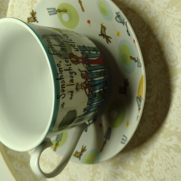 Born to Shop Mug Tea Cup and Saucer Garden Friends and Laughter 2009 - Picture 5 of 7